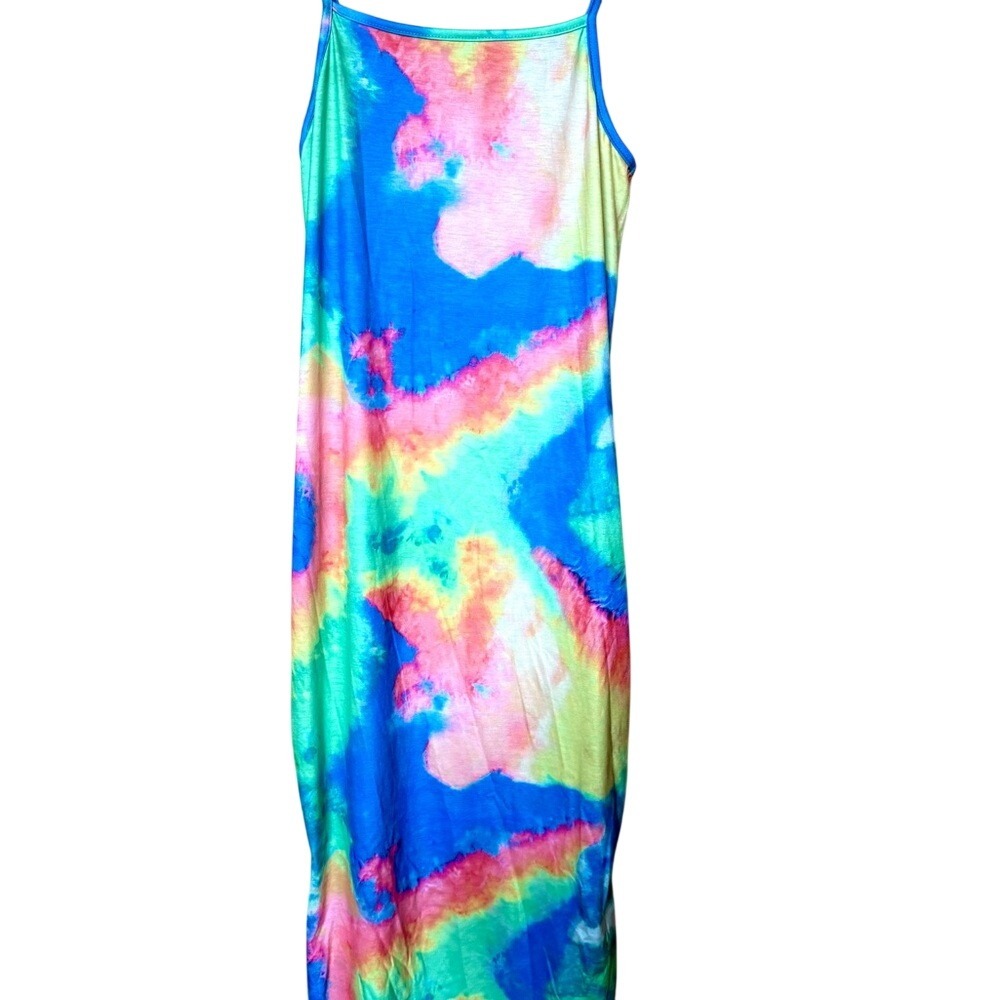 Girls Tie Dye Spaghetti Strap Maxi‎ Dress Blue Pink Yellow Size 13-14Y